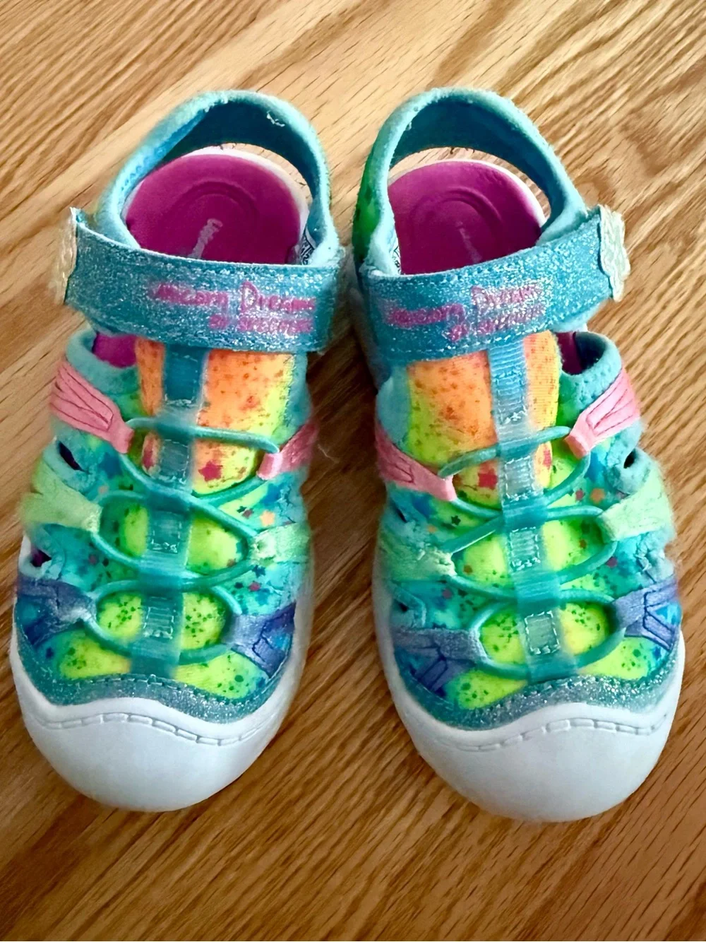 Skechers Girls Unicorn Dreams Multicolor Light-Up Glitter Sport Sandals, Size 8